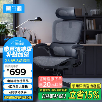 20点、PLUS会员：黑白调 人体工学椅 P2 Pro