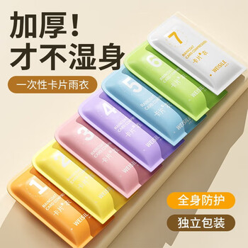 ToMill 一次性雨衣加厚便携式卡片雨衣长款防暴雨成人款外穿雨披 3件彩色