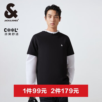 杰克·琼斯JACK&JONES春季新款日常简约百搭多色LOGO刺绣圆领短袖T恤男款225101031