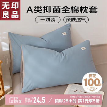 無(wú)印良品 A類全棉枕套100%純棉枕套枕巾48x74cm對(duì)裝 淺藍(lán)灰 淺藍(lán)灰
