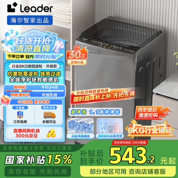 统帅（Leader）海尔智家出品 波轮洗衣机全自动小型 8公斤租房神器 抗菌波轮 以旧换新 家电国家补贴 XQB80-L539
