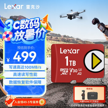 雷克沙 PLAY系列 Micro-SD存储卡 1TB（UHS-I、V30、U3、A2）