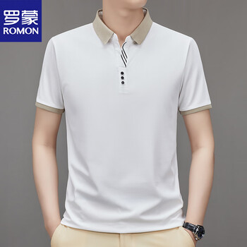 羅蒙（ROMON）短袖t恤男士夏季商務(wù)休閑翻領(lǐng)polo衫半袖上衣男裝 白色 L