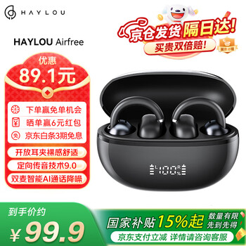 嘿喽（Haylou）Airfree耳夹耳机 开放式真无线不入耳运动跑步游戏降噪挂耳式 祼感配戴适用小米华为 旗舰版耀石黑