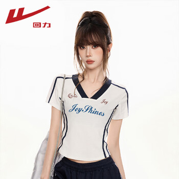 回力（Warrior）V領(lǐng)撞色短袖T恤女2025年夏季性感辣妹修身ins風(fēng)潮流百搭休閑上衣