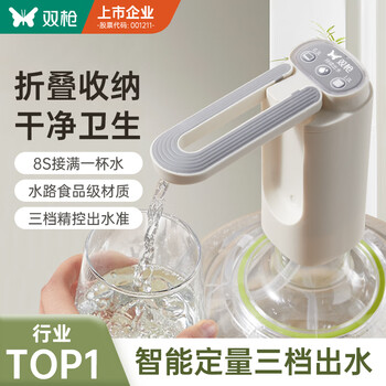 双枪抽水器桶装水饮水机静音矿泉水电动抽水泵折叠自动上水器白灰色