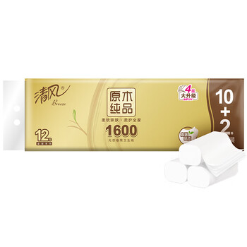 清风 无芯卷纸 原木金装 4层133g/卷12卷