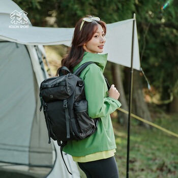 KOLON SPORT可隆輕戶外雙肩背包 徒步露營(yíng)通勤防潑水耐磨18L ECHO 1984 黑色