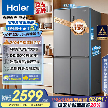 海尔 Haier 节能大师系列 BCD-465WGHTDE9S9 风冷十字对开门冰箱 465L 星辉银