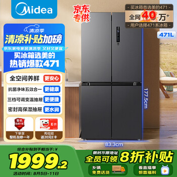 美的 471升十字对开四开门电冰箱家用风冷无霜一级能效双变频超薄超大容量BCD-471WSPZM(E)
