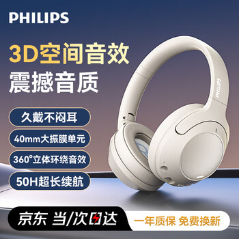 飛利浦（PHILIPS）新款頭戴式運動耳機AI降噪無線藍(lán)牙耳機騎行長續(xù)航通話TAH2020白色
