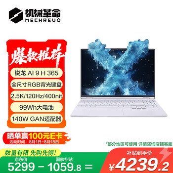 机械革命 无界15X Pro 暴风雪（AI 9H 365 32G 1T 99Wh 120Hz 2.5K )轻薄本办公笔记本电脑