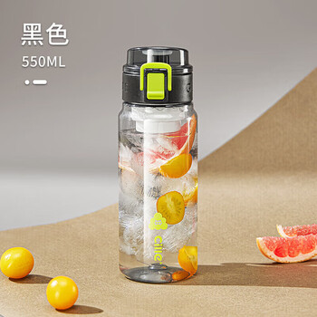 有券的上：cille 希樂(lè) 塑料杯男女運(yùn)動(dòng)水杯tritan大容量隨手杯便攜泡茶杯墨黑550ml 墨黑550ml