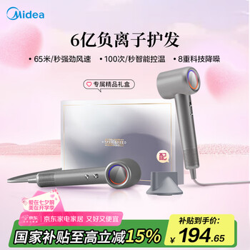 美的（Midea）高速電吹風(fēng) 高濃度負離子護發(fā)吹風(fēng)機 家用吹風(fēng)筒FG2-鈦金灰禮盒裝 家電國家補貼 七夕情人節(jié)禮物