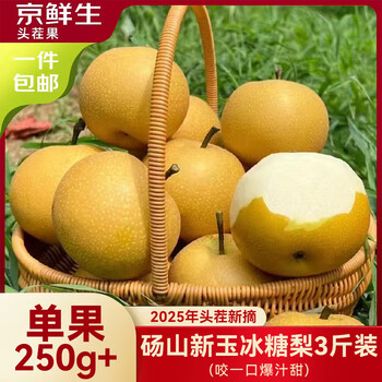 京鲜生 安徽砀山新玉冰糖梨 3斤装 单果250g+ 生鲜水果源头直发