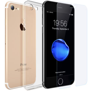ESK iPhone7新机大礼包 保护套装(苹果7手机壳 清爽系列 透明白+0.28mm钢化膜)    4.9元