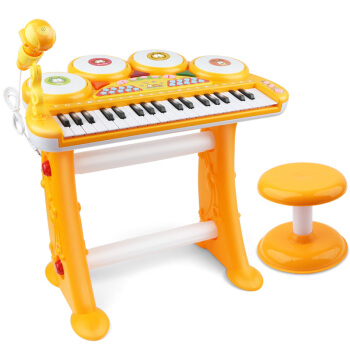 贝恩施(beiens)加菲猫电子琴儿童益智玩具 钢琴带麦克风升级版爵士鼓 双供电GF414黄色